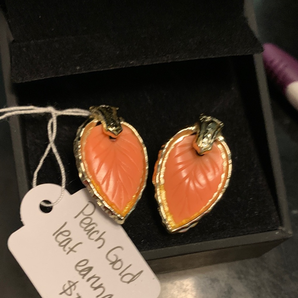 Happy Mother’s Day Peach Gold Leaf Clip-On Earrings